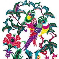 中国传统剪纸文化创意妆五色鸟剪纸图片大全